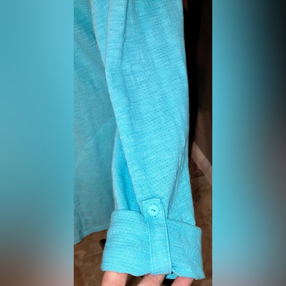 Women's T By Talbots Light Blue Roll Tab Sleeve Lightweight Cardigan, Small S - Picture 4 of 10